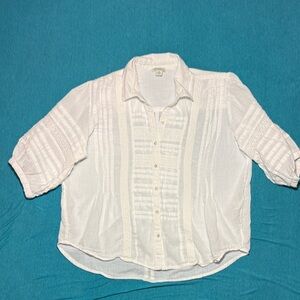 Sundance White Womens Button-Front Pintuck Blouse